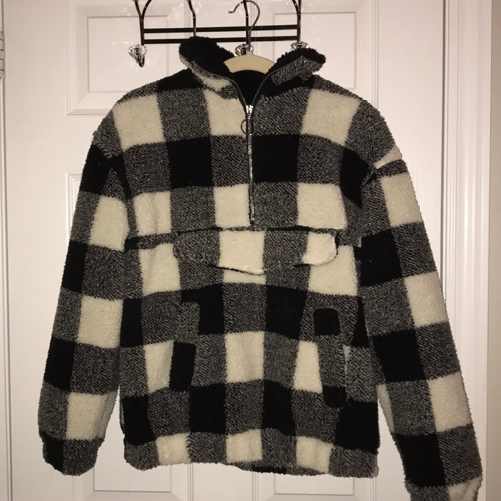 Checkered Fuzzy Pull Over Sweater